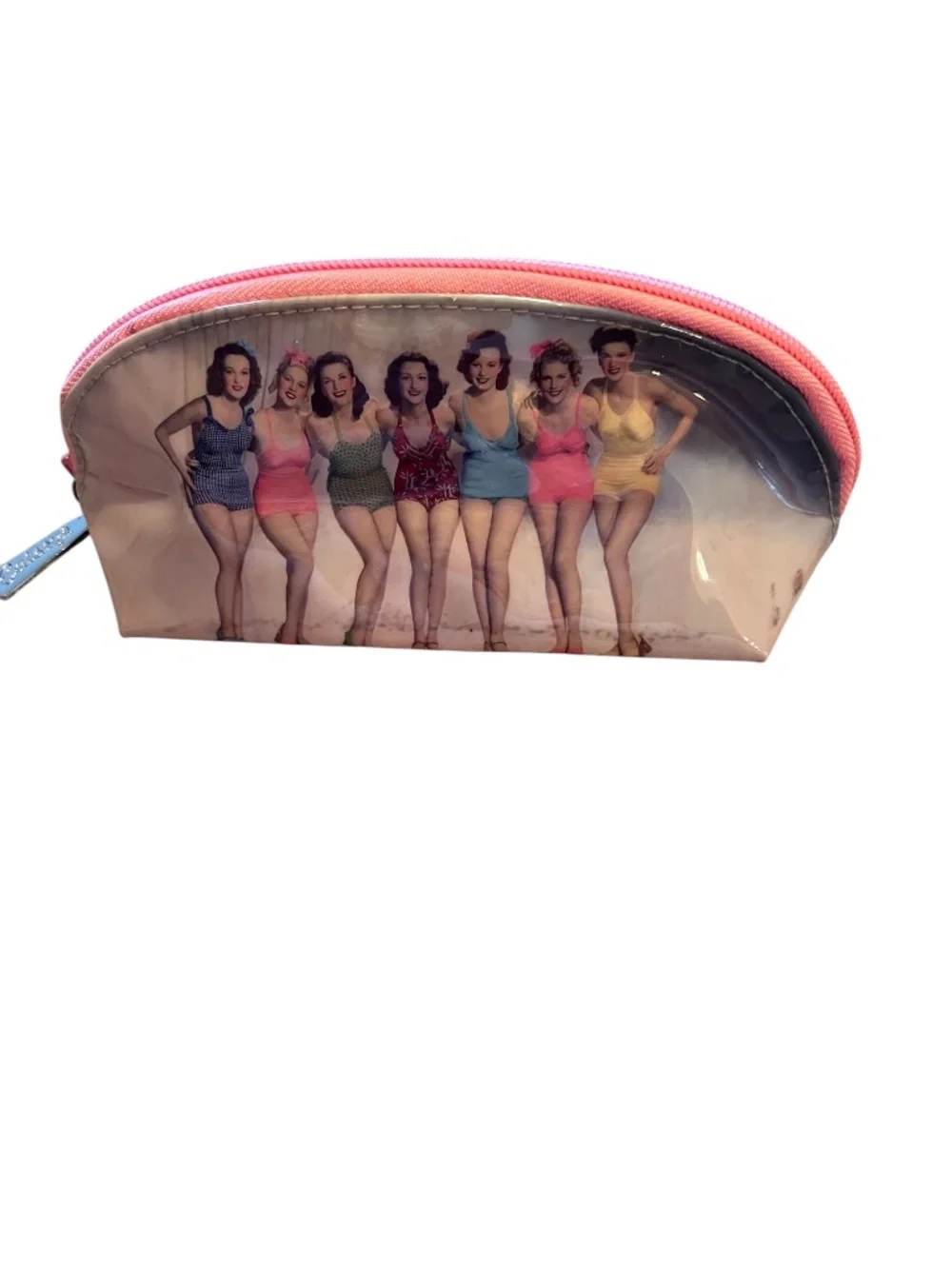 Catseye London Vintage Pinup PhotoCosmetic Bag w Pink zipper Clear Plastic Liner